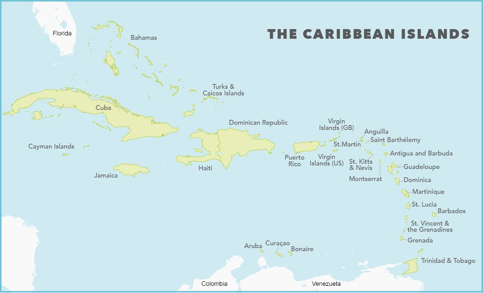map of the caribbean islands